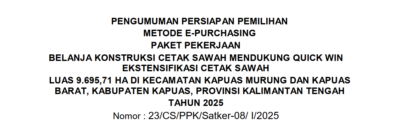 PENGUMUMAN PERSIAPAN PEMILIHAN METODE E-PURCHASING